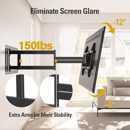 Mounting Dream Long Arm TV Wall Mount Full Motion TV Mount for 42-94" TVs | Wall Mount TV Bracket with 40" Extension Arm, Swivel & Tilt, Fits 16", 18", 24" Studs, Max VESA 800x400mm, Holds up to 150lbs thumbnail 5