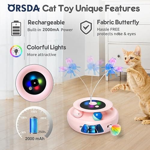 ORSDA Cat Toys Automatic, 3 in 1 Interative Cat Toy, Moving Ambush Feather, Fluttering Butterfly, Track Balls, Whack a mole, USB Rechargeable, Suitable for All Breed Sizes thumbnail 6