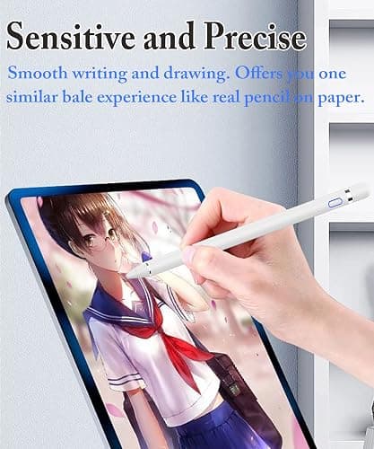 DOGAIN Active Digital Stylus Pen for Touchscreen, Stylus Pencil for Apple iPad mini/Pro/Air, Samsung, iPhone, Android and Most Phone & Tablet, 1.5mm Fine Point Rechargeable Pens - White thumbnail 3
