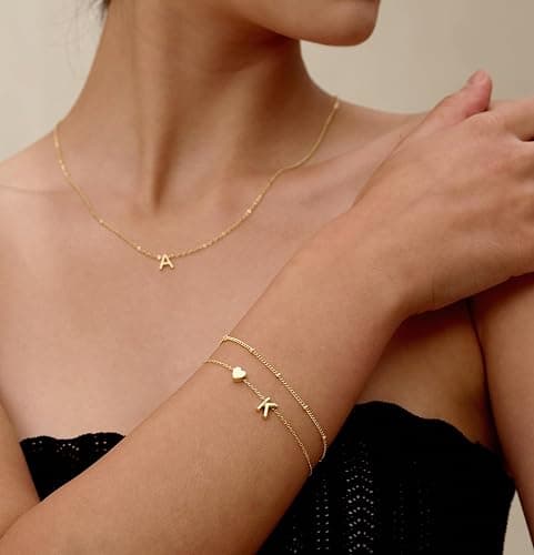 DEARMAY Dainty Initial Heart 14K Gold Plated Bracelets for Women Trendy, Letter Charm Bracelet Jewelry Cute Simple Fashion Chain Gift thumbnail 5