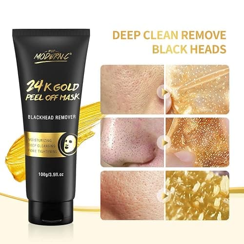 Blackhead Remover Mask, 24K Gold Peel Off Mask, Gold Facial Mask Anti-Aging, Deep Cleansing, Reduces Fine Lines＆ Wrinkles Great for All Skin, With Blackhead Remover Extractor Tools Kit & Brush thumbnail 2
