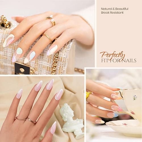 Beetles Gel Nail Kit Almond Nail Tips Easy Nail Extension Set 5 In 1 Nail Glue Gel with 240Pcs Pre shaped Medium Almond Nail Tips & UV Nail Lamp Acrylic Nail Clipper DIY Art Gifts for Her thumbnail 5