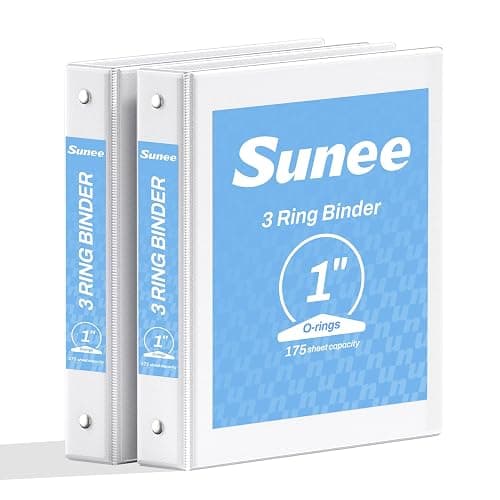 SUNEE 3 Ring Binder 1 Inch 2 Pack, Clear View Three Ring PVC-Free (Fit 8.5x11 Inches) for School or Office Supplies, White - Image 1