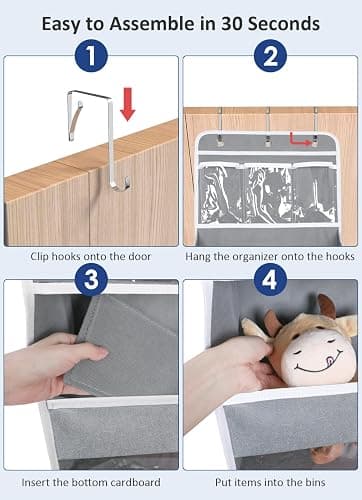 BLOROOM Over the Door Organizer Hanging Storage with 3 Clear Slip Pockets and 5 Large Pockets for Closet Door Organization - Heavy Duty for Bathroom, Pantry, Bedroom, Nursery thumbnail 7