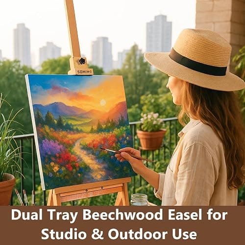Somime Large Wooden H-Frame Studio Easel with Storage Drawer and Palettes, Solid Beechwood Painting Easel for Students, Beginners, and Artists, Hold Canvas to 36Inches High thumbnail 2