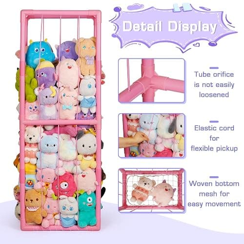Trycooling Stuffed Animal Storage Zoo Stuffed Animal Holder Space Save Vertical Stuffed Animals Storage PVC with Elastic Band and Net for Playroom Bedroom Nursery (Pink 1) thumbnail 2