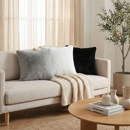 Pallene Faux Fur Plush Throw Pillow Covers 18x18 Set of 2, Luxury Soft Fluffy Cozy Decorative Pillow Covers for Sofa, Couch, Living Room, Black thumbnail 7