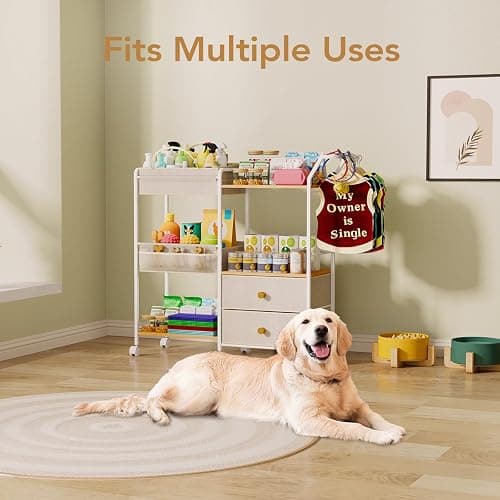 BBLIKE Diaper Caddy Organizer with Hanging Rack - 3 Tier Rolling Baby Storage Cart with Drawers and Side Pockets for Newborn Diaper Organization for Nursery, Crib, Bedroom, Changing Table, Beige thumbnail 8