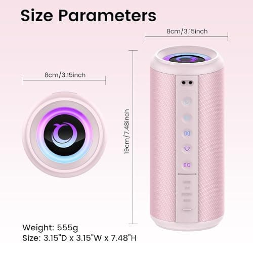 Portable Bluetooth Speaker, 2026 Bluetooth 5.4 Wireless Speaker with 20W HD Loud Stereo Sound, TWS Pairing, 20H playtime, RGB Lights, IP7, Built-in Mic, for Outdoor, Home, Beach, Party, Gift, Pink thumbnail 8