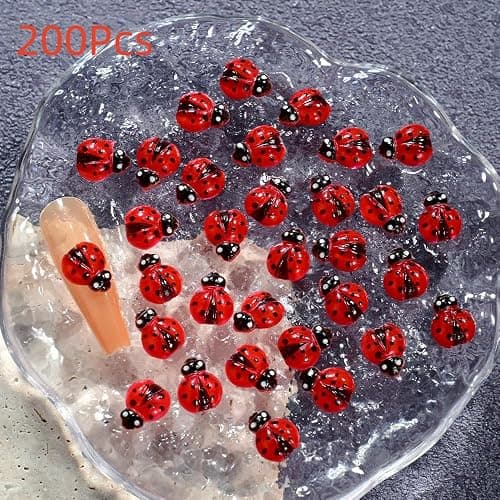 200Pcs Red Ladybug Nail Charms Cute Insect Nail Art Charms 3D Resin Summer Ladybug Nails Rhinestones Colorful Ladybug Design Nail Decorations Small Ladybug Nail Gems for Women Manicure Decor DIY Craft thumbnail 2