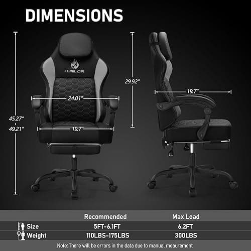 WAILOR Gaming Chair with Pocket Spring Cushion, Video Game Computer Chair with Footrest for Adults, High Back Gamer Leather Chair with Headrest and Lumbar Support for Office Gaming 300LBS thumbnail 3