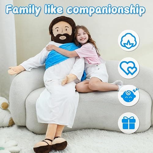 Yelakey Giant Jesus Plush 6 Ft Jesus Stuffed Doll Plushie Toy Christian Pillow Religious Decoration Gift for Christening Easter (Blue) thumbnail 4