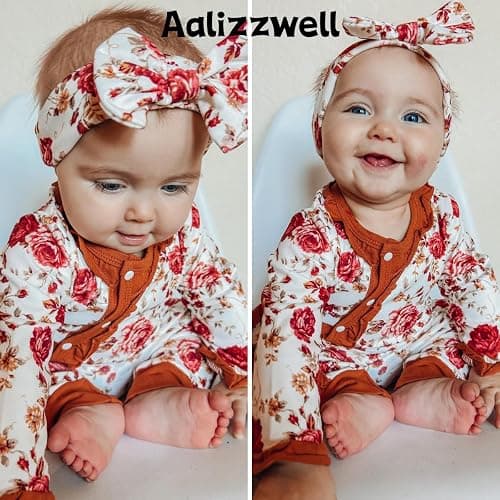 Aalizzwell Baby Girls Romper Outfit Fall Winter Clothes with Accessories thumbnail 2