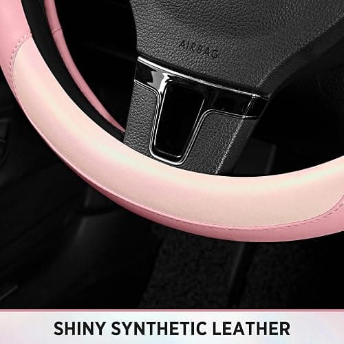 Road Comforts Steering Wheel Cover – Breathable Leather Steering Wheel Cover, Anti-Slip Grip, Universal Fit 14.5” to 15”, Heat & Cold Resistant for Cars, SUVs, and Trucks – Shining Pink & Pink thumbnail 8