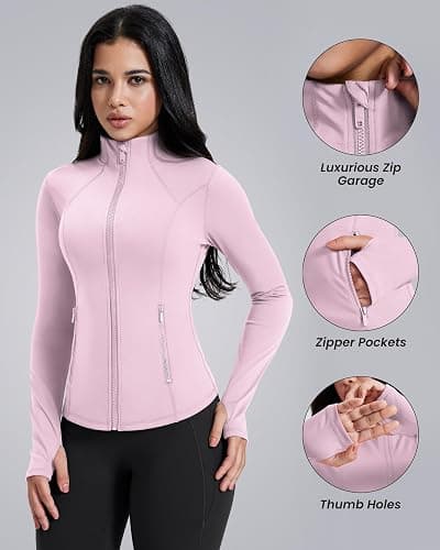 AVGO Womens Workout Jackets Lightweight Athletic Zip Up Jacket Slim Fit Running Gym Top with Pockets & Thumb Holes thumbnail 5