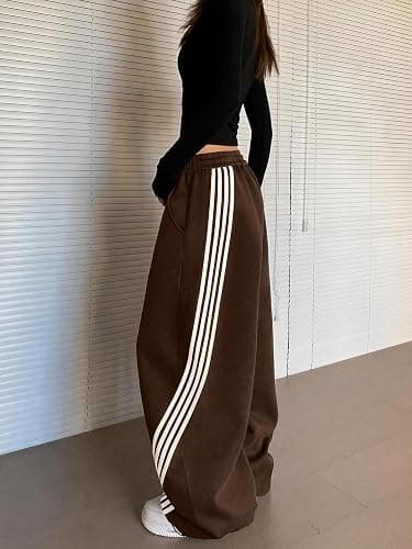 EMMIOL Women’s Y2K Baggy Barrel Striped Sweatpants High Waisted Wide Leg | Track Pants, Drawstring Waist, Adjustable Hems, and Side Pockets, Ideal for Streetwear, Workouts, School, Casual, Nights Out thumbnail 3