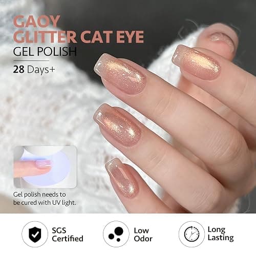 GAOY Cat Eye Gel Nail Polish Set with Magnet for Sparkling Maillard Effect, Caramel Amber Glitter Nail Art, Long Lasting Gel for Home & Salon Manicure thumbnail 4