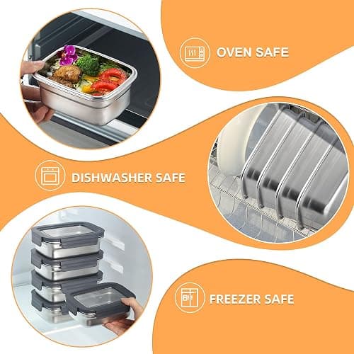 Misichao Stainless Steel Food Storage Containers with Lids - Stackable Airtight Meal Prep Food Containers for Kitchen & Pantry, Leakproof, Reusable Metal Bento Lunch Box 600ml 3 Pack thumbnail 6