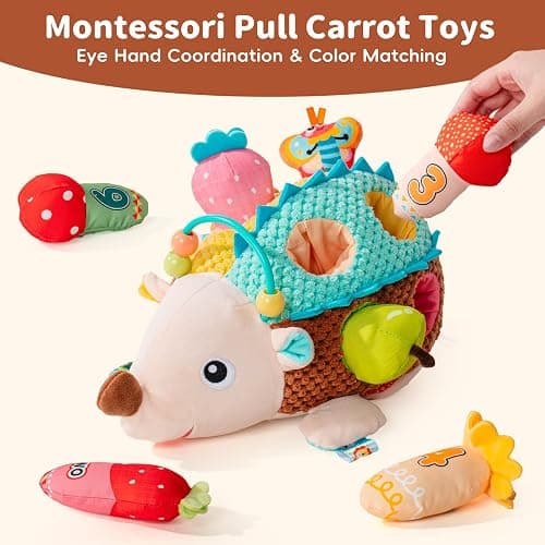 Jollybaby Montessori Sensory Hedgehog Toys for Baby 6-12-24-36 Months | Soft Plush Stuffed Pull Carrots Toy with Rattle & Crinkle, Preschool Education Learning Toy for 1 Year Old Birthday Gifts thumbnail 4