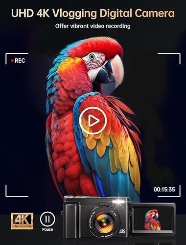 4k Digital Camera for Photography, 64MP Autofocus WiFi Vlogging Camera for YouTube with 3'' 180° Flip Screen,Travel Camera with SD Card, Point and Shoot Digital Camera 16X Zoom, UV Filter,2 Batteries thumbnail 2