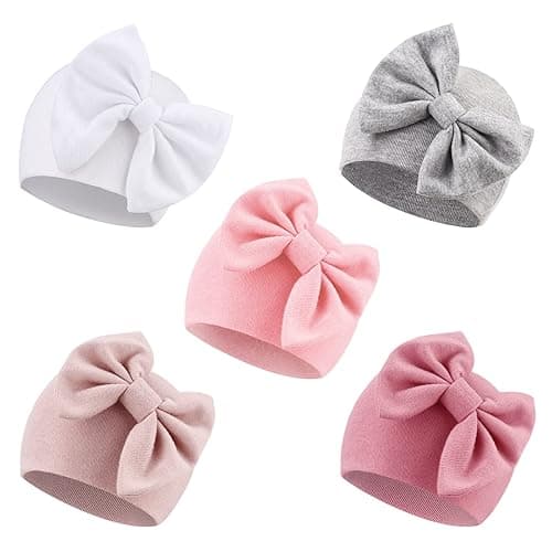 AQOKKA Newborn Baby Girl Hats with Bow Cotton Toddler Infant Beanie Cap Newborn Hospital Hats for Baby Girl Kid 0-24 Months
