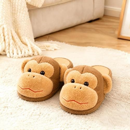 RYLENDOR Monkey Slippers for Women Fuzzy Open Back | Animal, Cartoon, Kawaii, Indoor House Shoes, Warm, Bedroom, Funny, Cozy, Plush, Fluffy, Non Slip, Slip On thumbnail 3