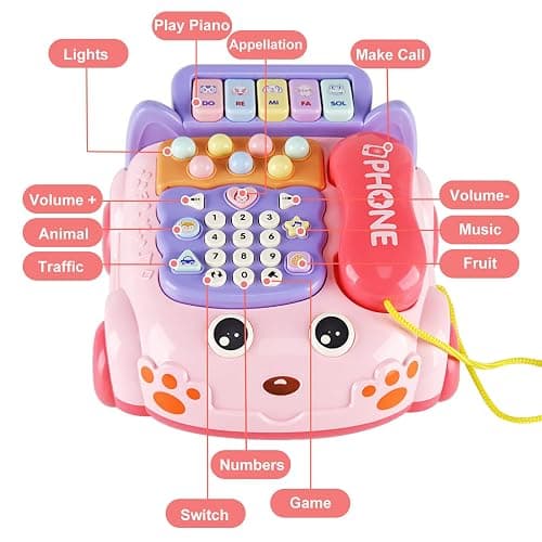 Baby Phone Toy,Baby Toy Phone Cartoon Baby Piano Music Light Toy Children Pretend Phone, Kids Cell Phone Girl with Light Parent-Child Interactive Toy Gift Game Boy Girl Early Education Gift Pink 18M+ - Pink thumbnail 3
