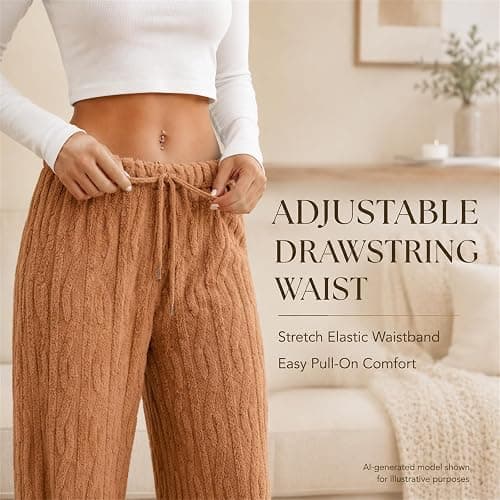 Women's Fuzzy Pajama Pants, Fluffy PJ Pants, Fleece Drawstring Wide Leg Fit | Plush Pajama Pants, Fluffy Fleece Feel, Drawstring Elastic Waist, Relaxed Wide Leg Fit, Cold Weather Lounge And Sleepwear thumbnail 4