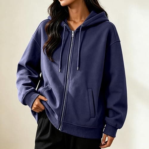 Mkdisnta Zip Up Hoodie Women 2026 Oversized Sweatshirts Jackets | Long Raglan Sleeves, Easy to Layer, Relaxed Casual Fit, Spring Fall Layering Jacket with Pockets, thumbnail 2
