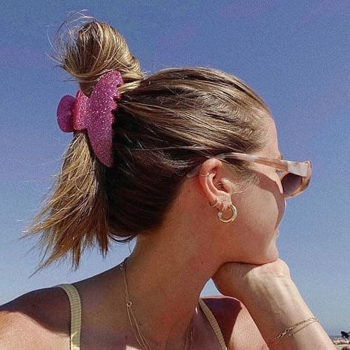 4Pcs Acrylic Large Hair Claw Clips for Women Girls - Strong Hold Jaw Clips, Non-slip Banana Barrettes for Thick Hair (Sparkle: Pink, Silver, Black, Blue) thumbnail 6