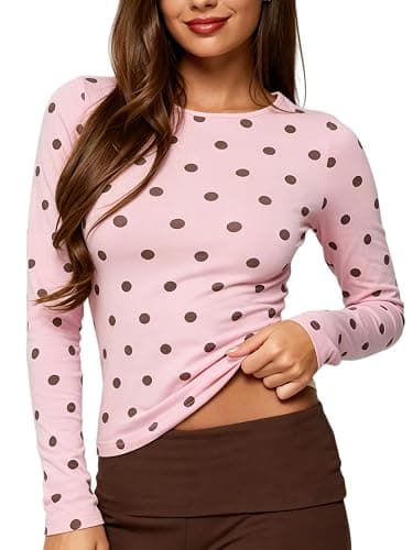 Seyumixi Polka Dot Tops for Women Y2K Long Sleeve Crop Top Vintage Cute Slim Fit Crew Neck Shirt Going Out Streetwear thumbnail 4