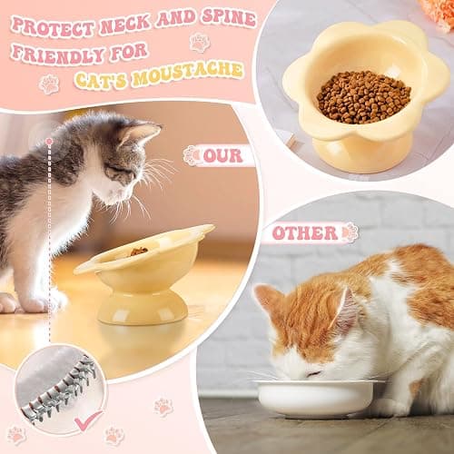 Hushee 2 Pcs Ceramic Raised Cat Bowls 7 oz Flower Shaped Cat Food Dish Stress Free on Neck and Spine Dishwasher Safe Feeding Bowls for Small Kitten thumbnail 4