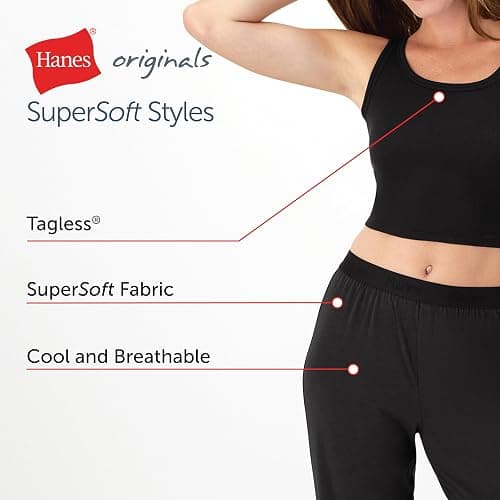 Hanes Women's Originals SuperSoft Comfywear 2 Piece Crop Tank & Lounge Pants Loungewear Set thumbnail 3