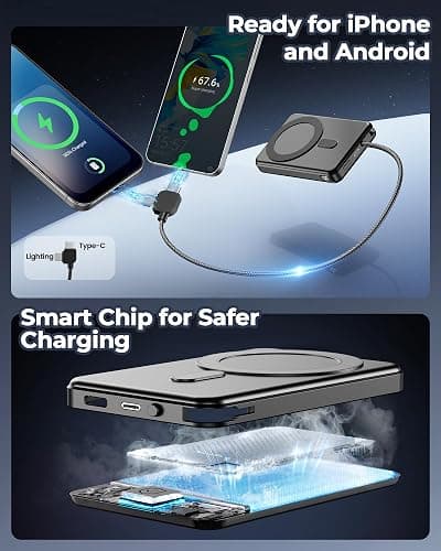 golioklsy Portable Charger Power Bank, 10000mAh Phone Charger with Built-in Cable, 20W PD Fast Charging, Slim Battery Pack with LED Display, Travel Essential for iPhone 17/16/15/14 All Series, Black thumbnail 7