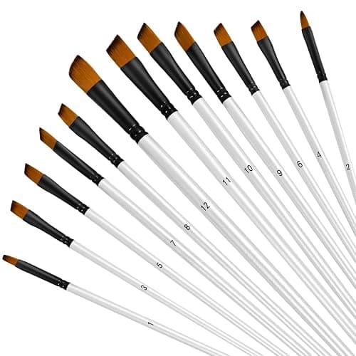 12 PCS White Color Paint Brushes Set, Acrylic Oil Professional Round Paint Brush for Watercolor, Art Brushes for Artists and Adults, Ideal for Water-Based Paints (Oblique Head) - Image 1