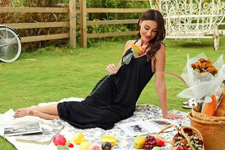 Marvmys Womens Cotton Long Nightgowns Spaghetti Strap V Neck Full Slip Sleep Shirts with Pockets thumbnail 8