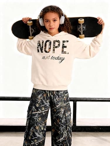 Vitalique Girls Clothes Little Girl Outfits Letter Print Hooded Sweatshirt Cargo Pants 2PCS Girls Clothing thumbnail 4