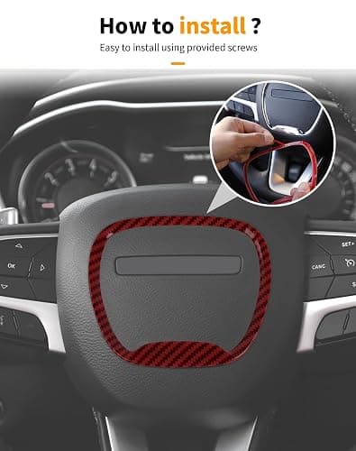 for Dodge Challenger/Charger/Durango 2015-2025 Central Control Steering Button Frame Trim Cover Interior Decoration Accessories, Red Carbon Fiber thumbnail 7