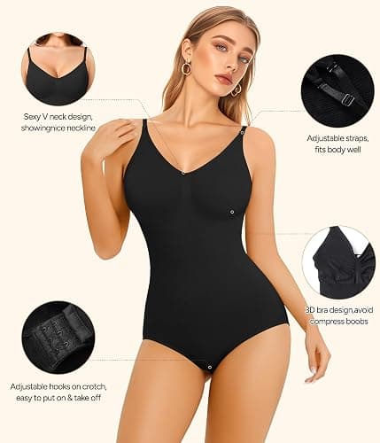 Irisnaya Women Slimming Bodysuits Shapewear Tops Tummy Control Body Shaper Spaghetti Strap Camisole Leotards Bodycon Jumpsuit thumbnail 3