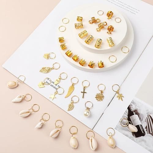 WLLHYF 230 Stück Haarschmuck für Zöpfe Loc-Haare Dreadlocks Metall-Haarspulen Ringe Manschetten Clips goldene Haar-Charms Anhänger Haar-Styling-Zubehör Dekorationen für Frauen und Mädchen thumbnail 4