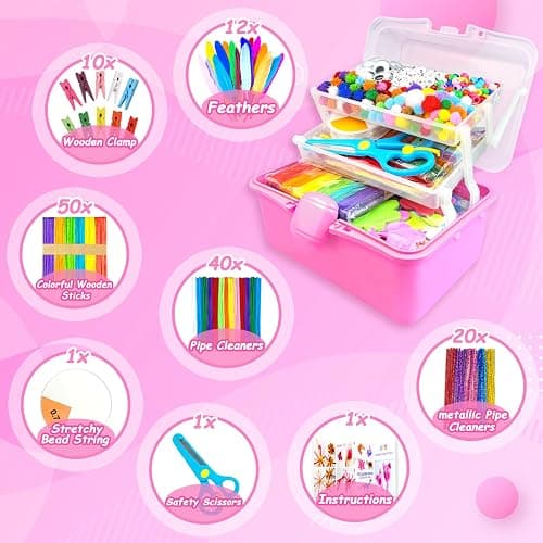 3000 Arts and Crafts Supplies for Kids Craft Kit Craft Box with Pipe Cleaners Arts and Crafts for Kids Age 4-6, 6-8, 8-12 DIY School Supplies Materials Set Toys Gifts for Girls Boys Toddlers, Red thumbnail 2