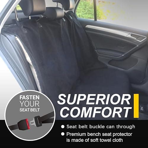 LoyaGour Back Seat Cover for Car Trucks Van SUV,Waterproof Rear Bench Towel Seat Covers for Dogs and Kids,Automotive Backseat Protector (Black) thumbnail 4