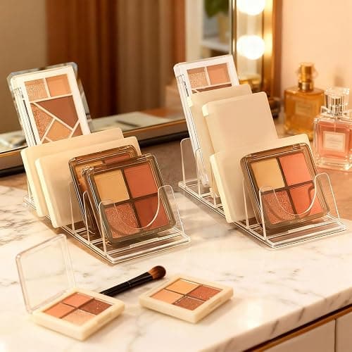 LOURCQVO Makeup Organizer, Slanted Eyeshadow Palette Organizers with 5 Slot Display Cases, Cosmetic Make Up Storage Holder Fit Cd, Vanity, Drawer, Counter, 4 Pack thumbnail 2