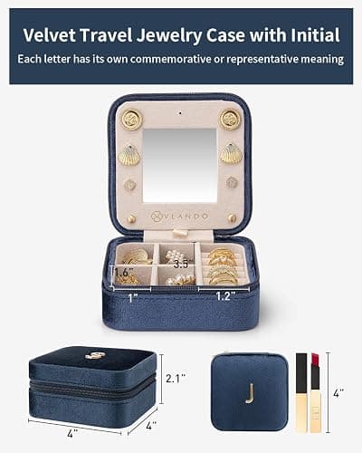 Vlando Birthday Gifts for Women Friendship, Personalized Initial Jewelry Box, Friendship Gifts for Women Friends, Travel Essentials Small Jewelry Box, Travel Box for Girls - Letter J, Dark Blue thumbnail 4