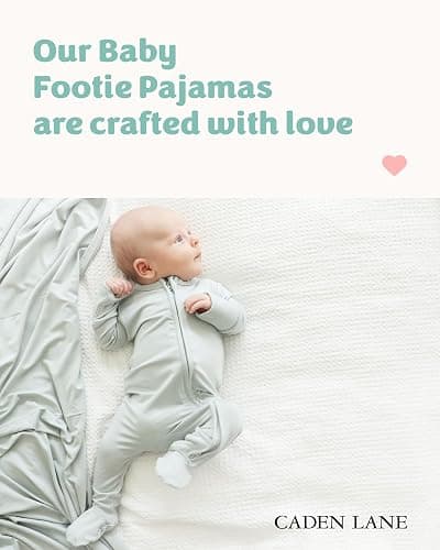 Caden Lane Zippered Baby Footie Pajamas, Soft Onesie Bodysuit with Feet & Double Zipper for Easy Diaper Change, Infant, and Toddler Footed One-Piece Jumpsuit, Lily Pad Green, 3-6 Months - 3-6 Months - Lily Pad thumbnail 2