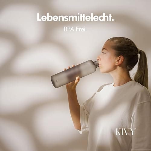 KIVY Tritan Trinkflasche 1l - Kohlensäure geeignet & Auslaufsicher - Für Sport, Schule & Büro - Sport Trinkflasche Gym - Wasserflasche Sprudel geeignet - Sportflasche 1 Liter - Weiß/Gold thumbnail 7