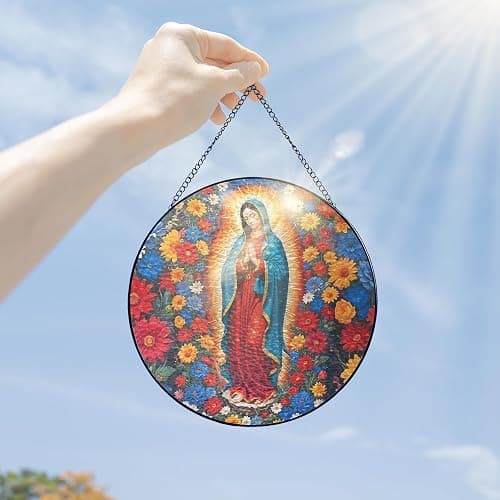 FLAGWIX Christmas Christian Gifts for Women - Virgen De Guadalupe Stained Glass Window Hanging 8 in - Religious Gifts for Women, Our Lady of Guadalupe Sun Catchers Indoor Window for Hanging Decor thumbnail 6