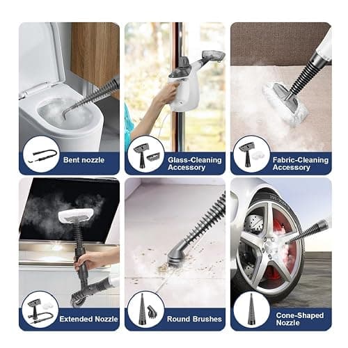 Handheld Steam Cleaner, Steam Cleaner with 16 PCS Accessory & Safety Lock, 500ML Large Capacity Natural Surface Steam for Cleaning, Multipurpose Steamer for Home, Car, Bathroom, Grease (White) thumbnail 6