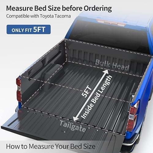 oEdRo Soft Tri-Fold Truck Bed Tonneau Cover Fit for 2005-2015 Tacoma 5ft | Soft Trifold Truck Bed Cover Compatible with 2005-2015 Toyota Tacoma with 5 feet Bed, Fleetside with Track Rail System thumbnail 2