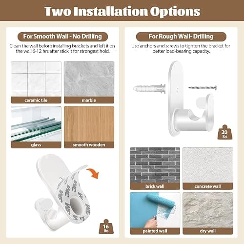 KAMANINA Curtain Rods No Drilling for Windows 32 to 58 Inches, 5/8 Inch No Drill Renter Friendly Curtain Rod with 3M Adhesive Brackets, Ivory White thumbnail 3